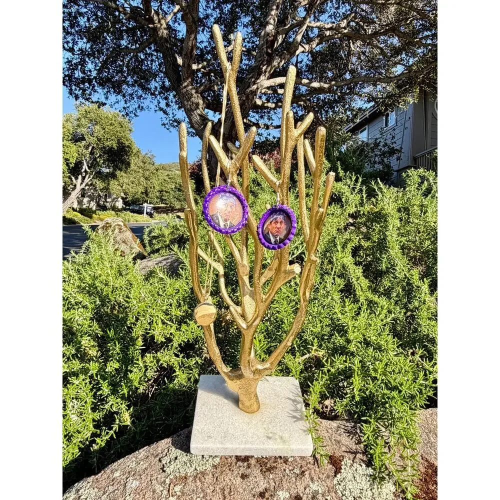 West Elm Gold Coral Jewelry Organizer Tree Stand Marble Base Coastal Decor Ocean